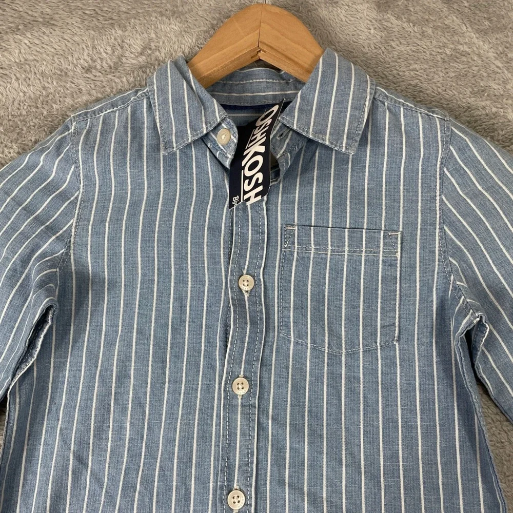 OshKosh‎ Button Down Shirt Toddler Boys Size 5T Blue Striped Long Sleeve Cotton